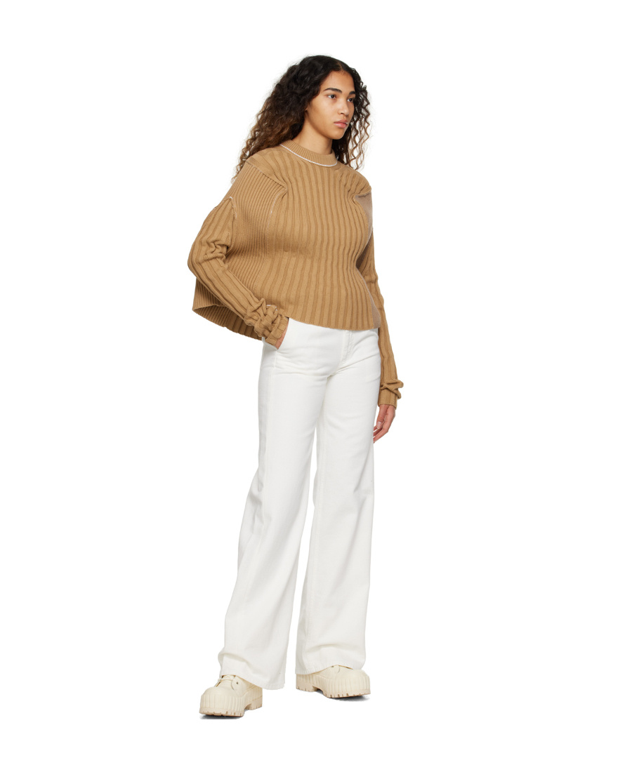 Shop Mm6 Maison Margiela Rib Knitted Sweater In Nude