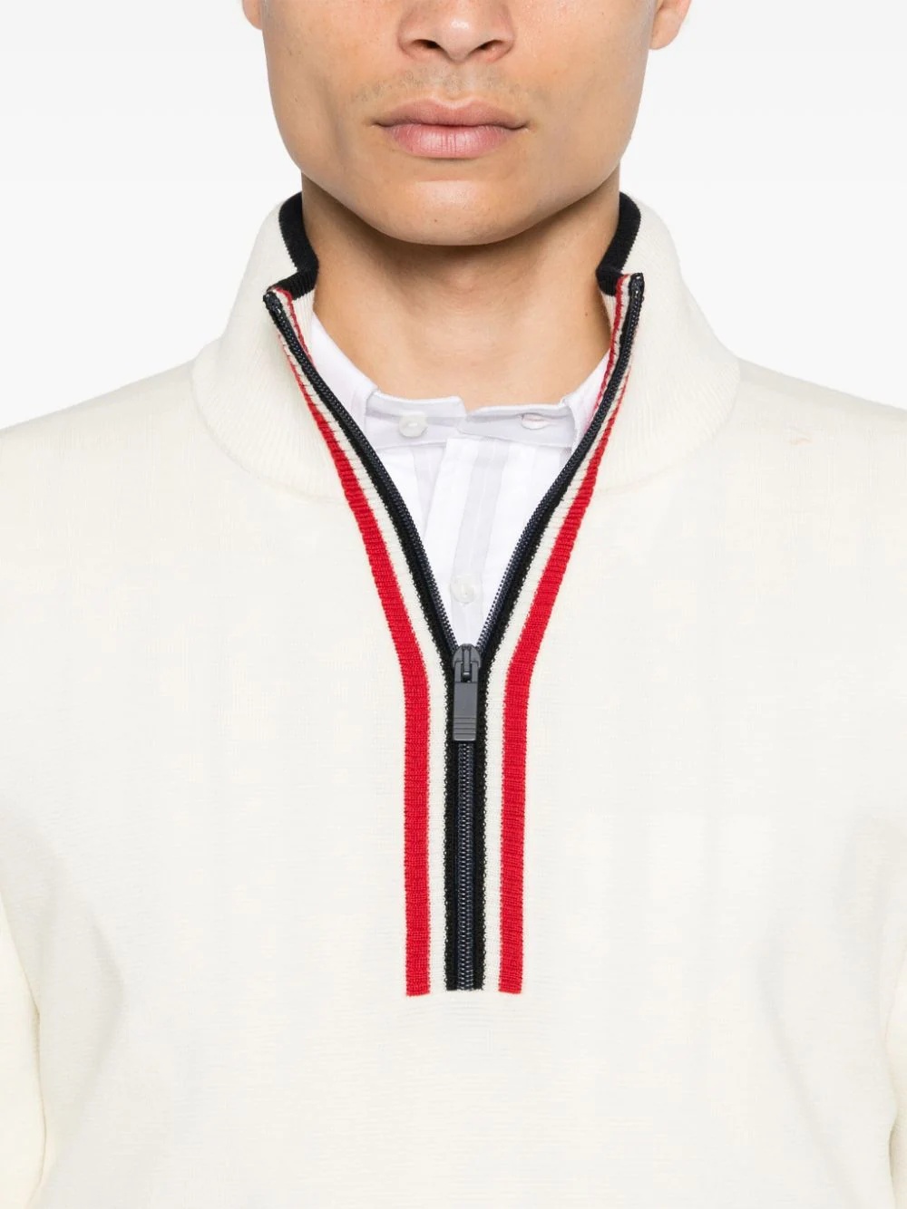 Thom Browne Off-white Wool Funnel Neck Sweater In White