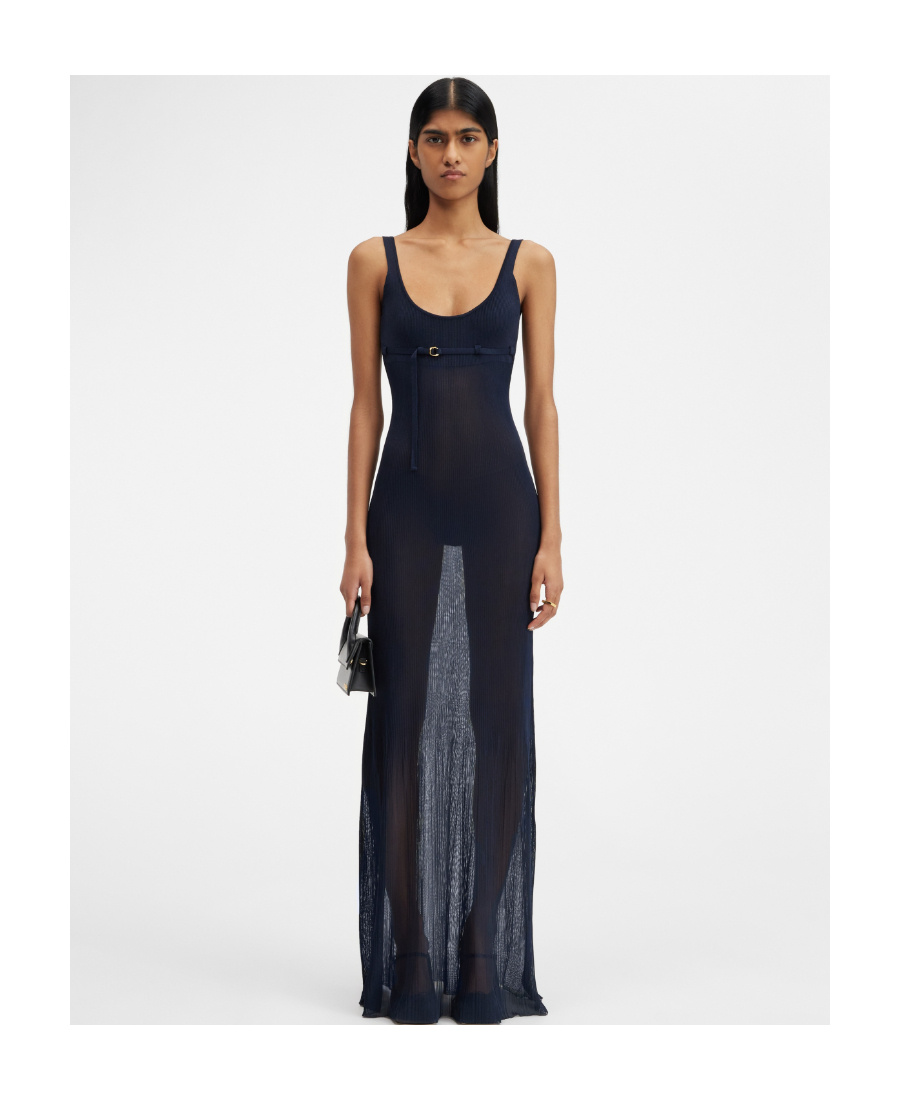 Belted Long Knit Dress In Black