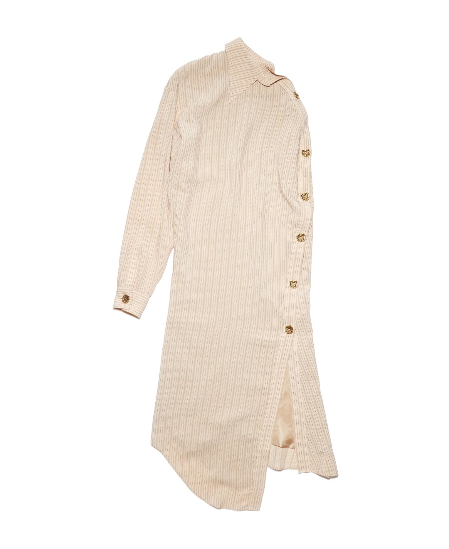 Acne Studios Pinstriped One-shoulder Shirt Dress In Nude