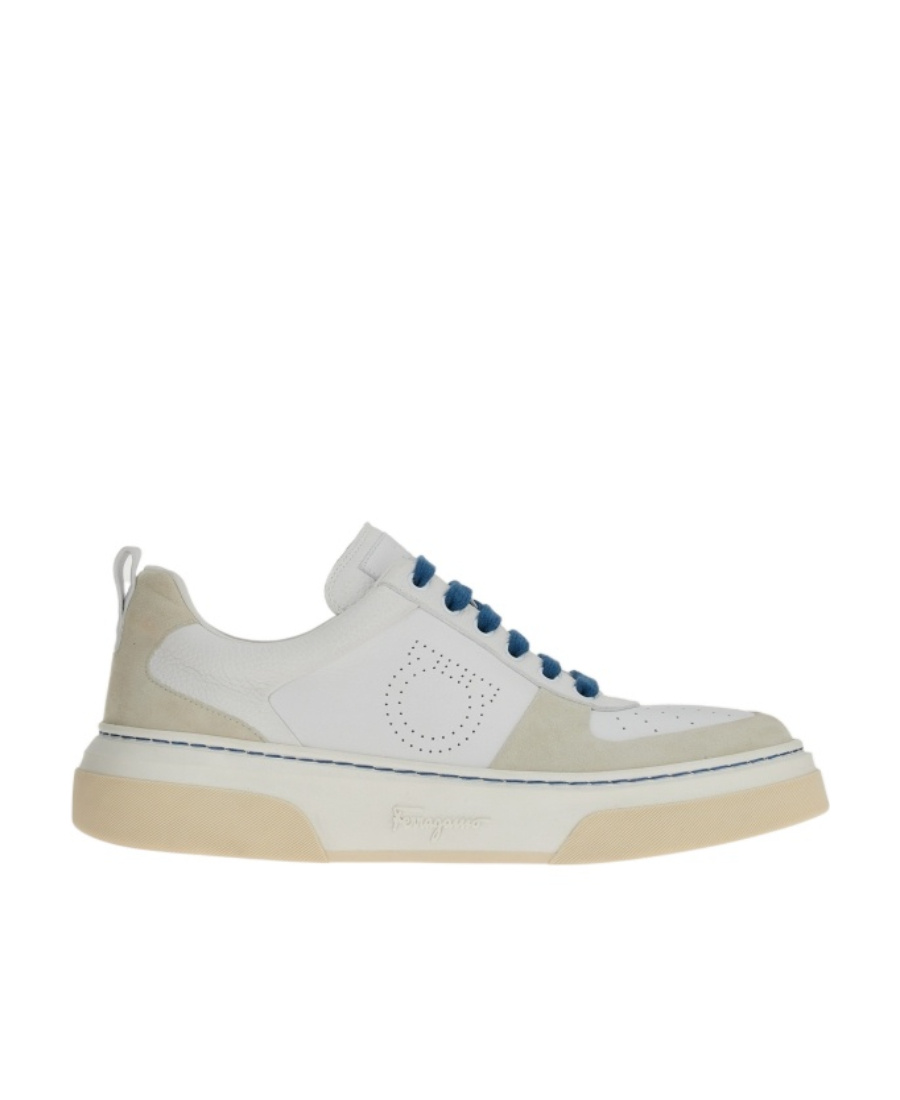 Ferragamo Perforated Logo Low Upper Board Shoes In White
