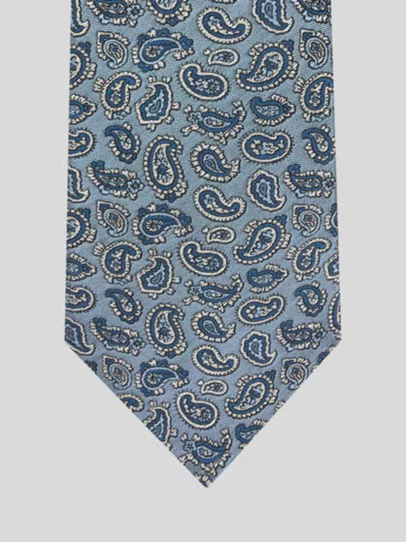 Etro Jacquard Silk Tie With Micro Paisley Pattern In Blue