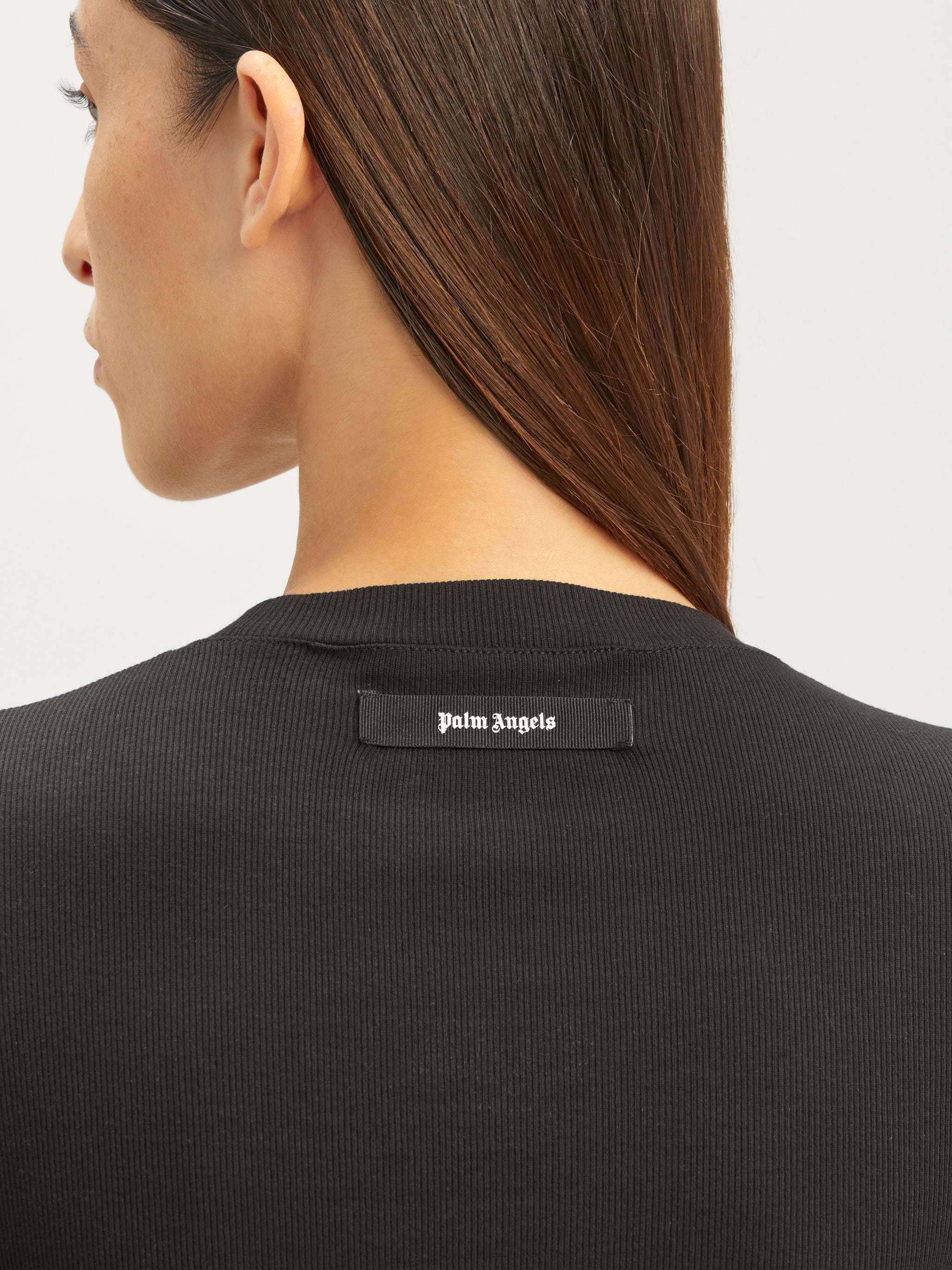 Palm Angels Crewneck Long-sleeved Cropped Top In Black