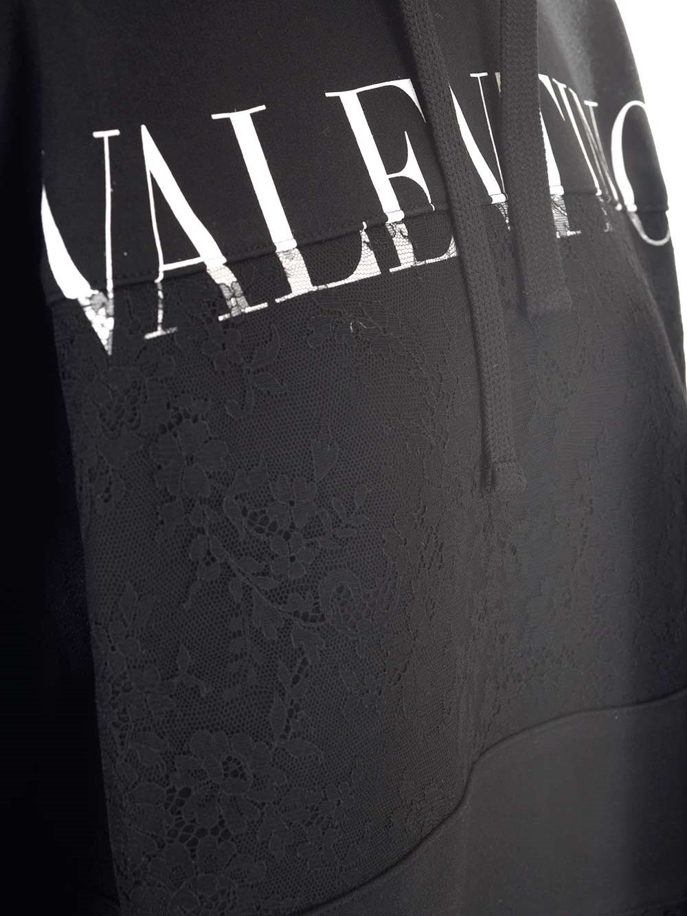 Shop Valentino Logo-print Lace Insert Hoodie In Black