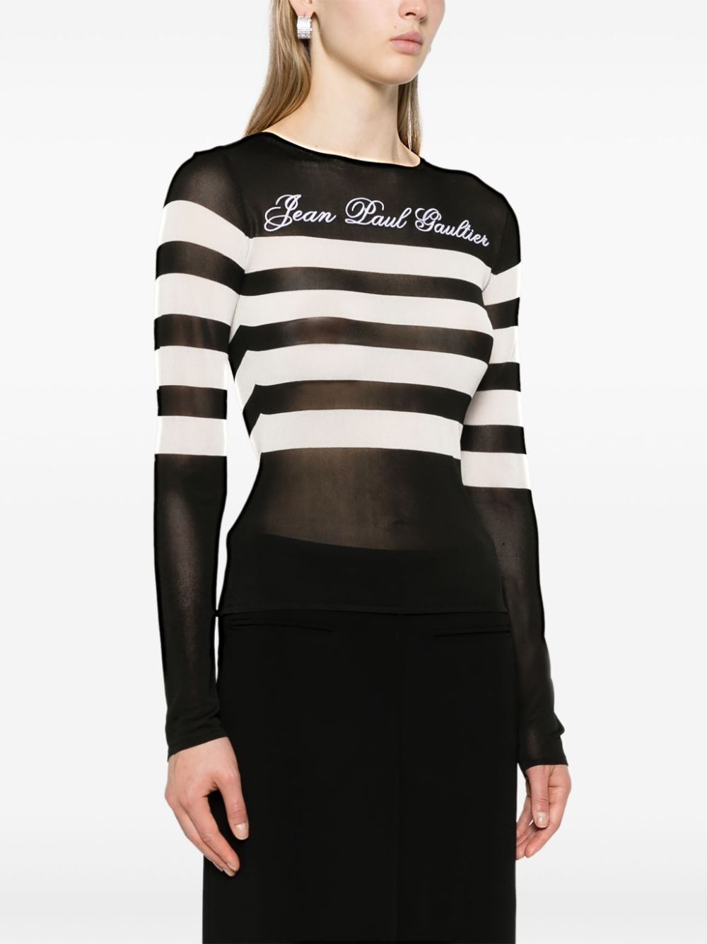 Shop Jean Paul Gaultier Logo-embroidered Striped Jumper In Black