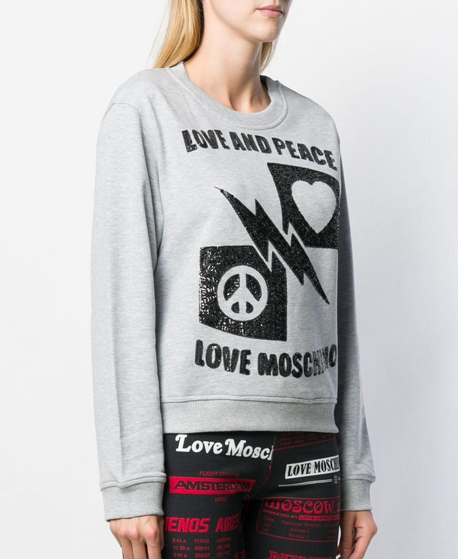 Shop Moschino Logo Sequined Sweater In Gray