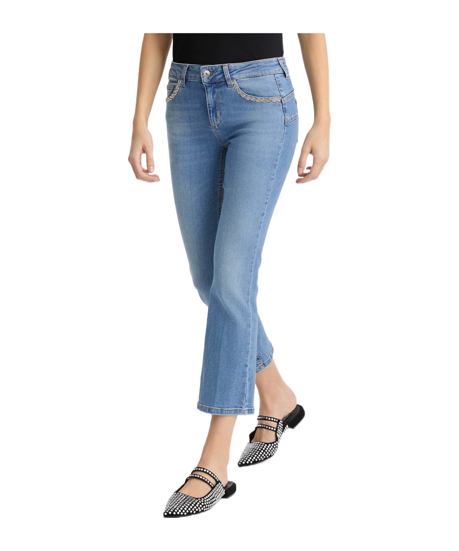 Liu •jo Bootcut Jeans With Rhinestones In Blue