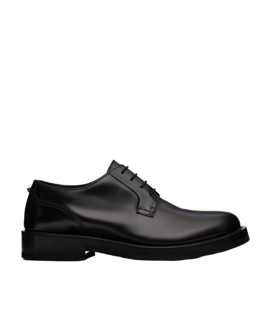 Valentino Derby Rockstud Essential Leather Lace-up Shoes In Animal Print