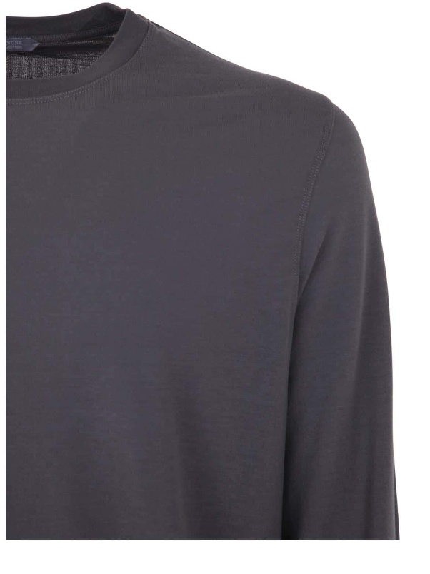 Zanone Crew Neck Long Sleeves Plain T-shirt In Black
