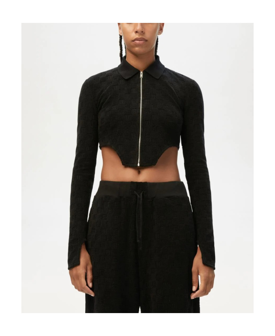 Shop Ambush Monogram Zip Up Fitted Top Black Black
