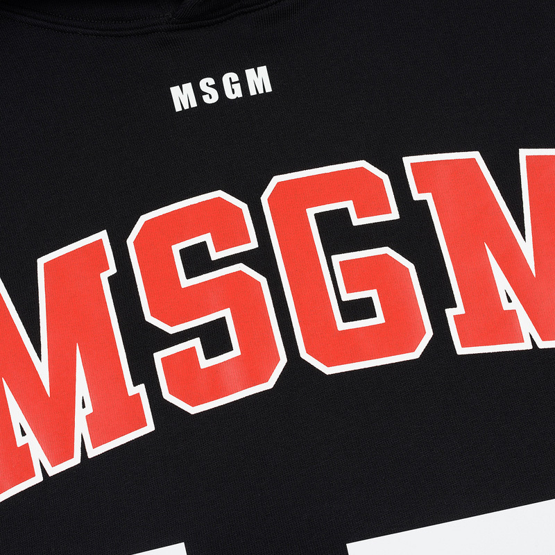 Msgm Black Printed Hooded Hoodie In Black