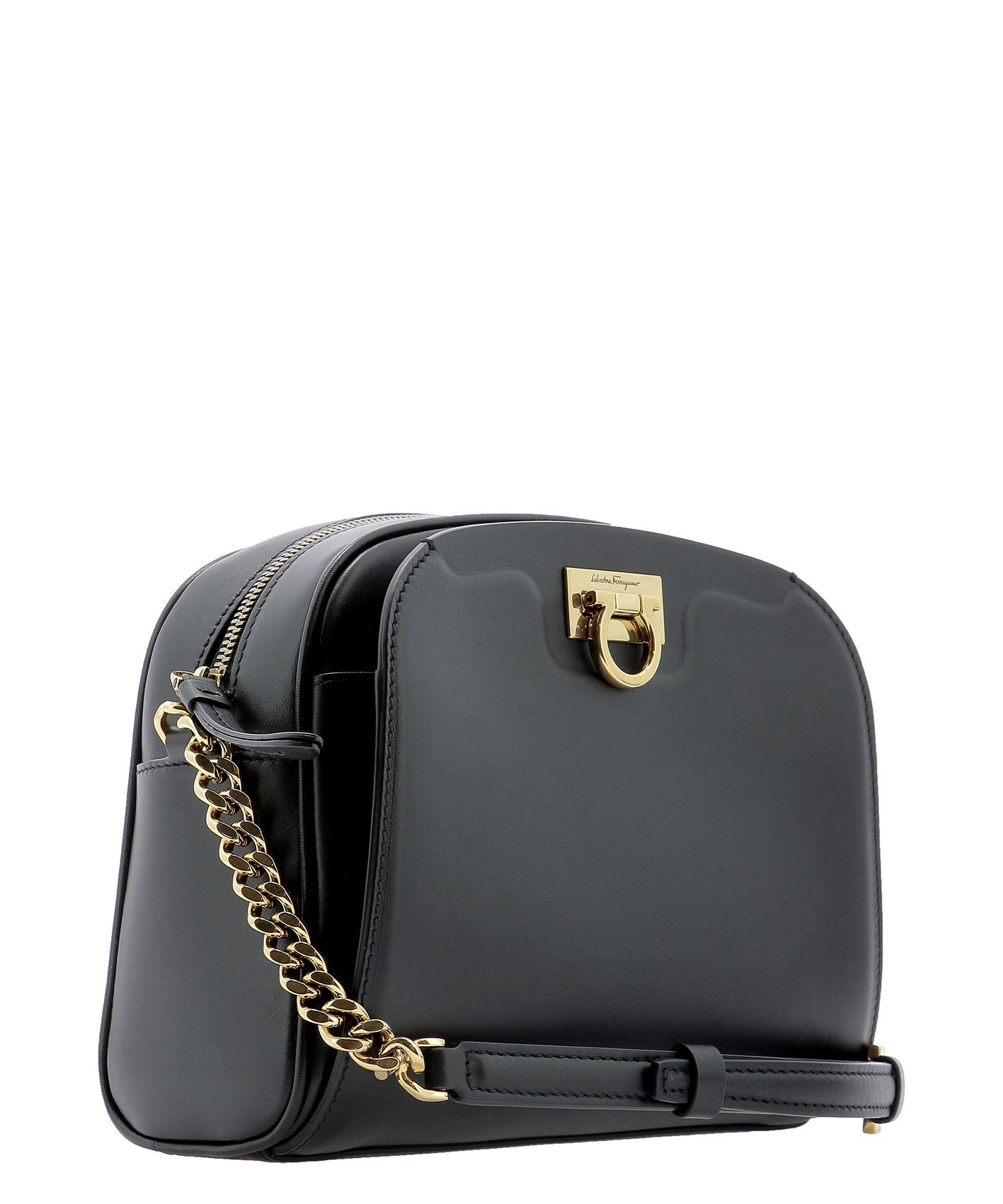 Ferragamo Gancini Detail Embossed Cross-body Bag In Black