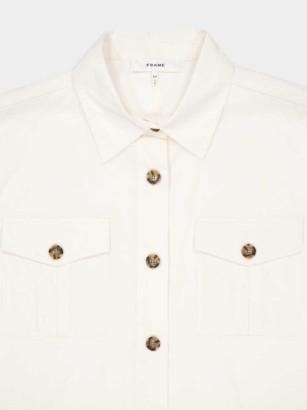 Frame Utility Pocket Short Sleeve Button-up Shirt In White