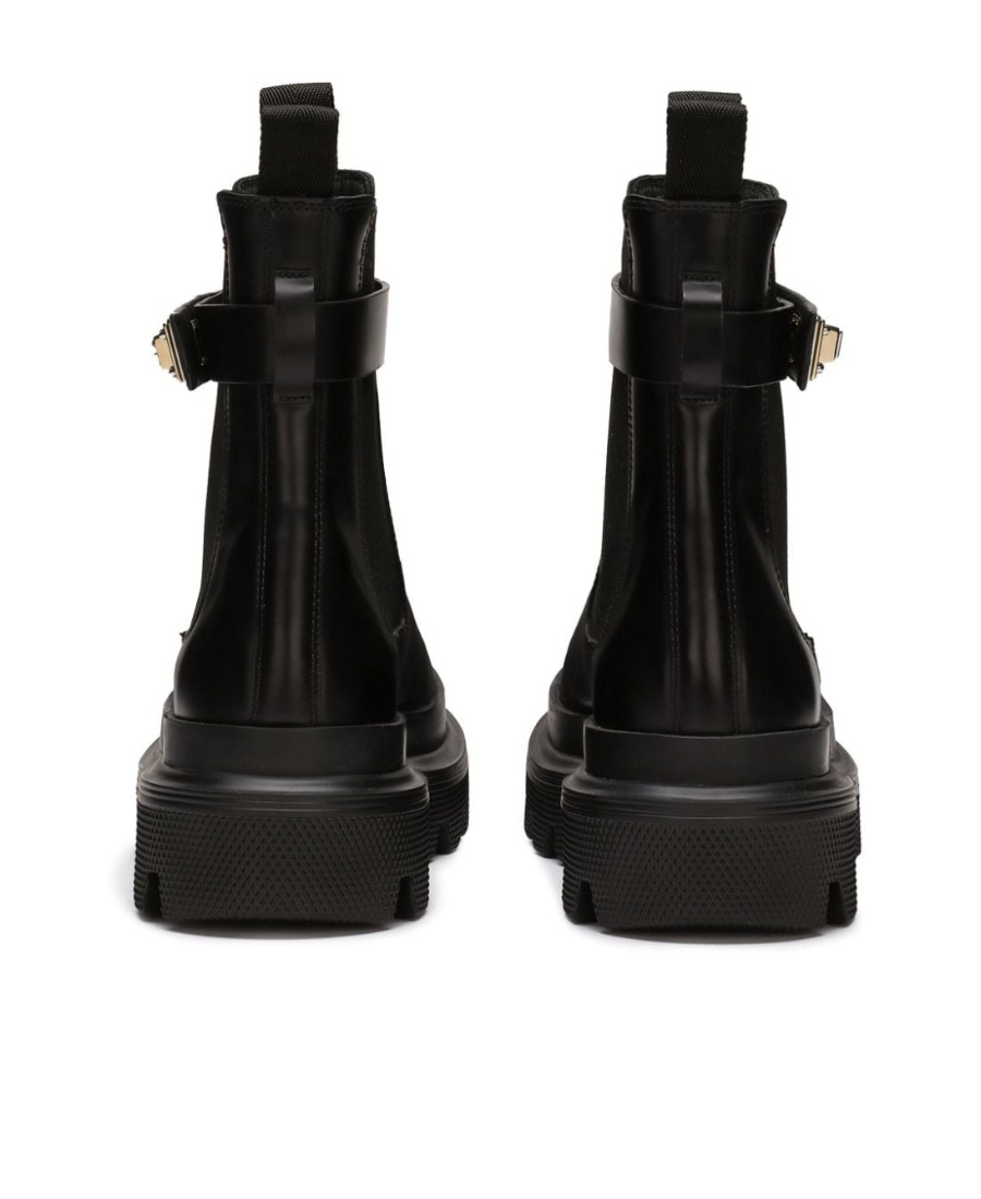 Dolce & Gabbana Calfskin Ankle Boots With Branded Strap In Black