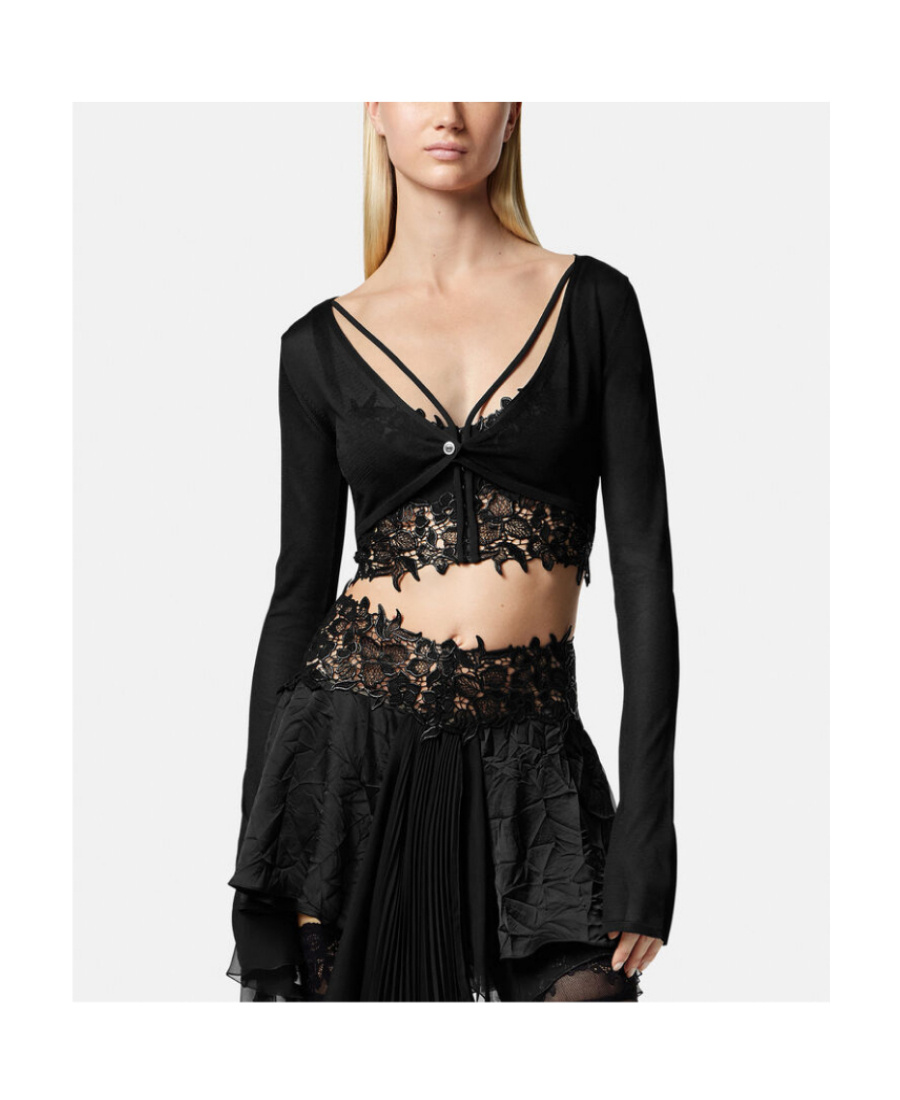 Versace Medusa Crop Knit Cardigan, Female, Black, 36 In Black