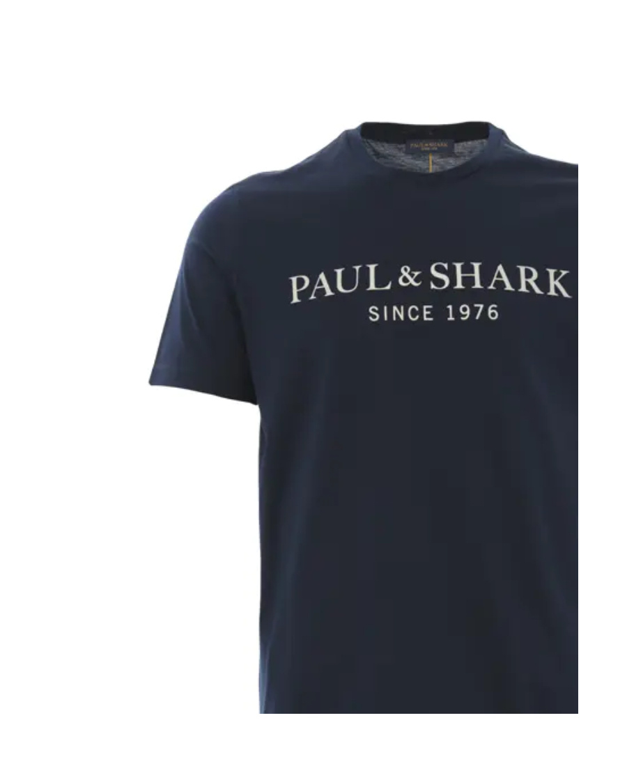 PAUL & SHARK NAVY BLUE ROUND COLLAR LOGO T-SHIRT