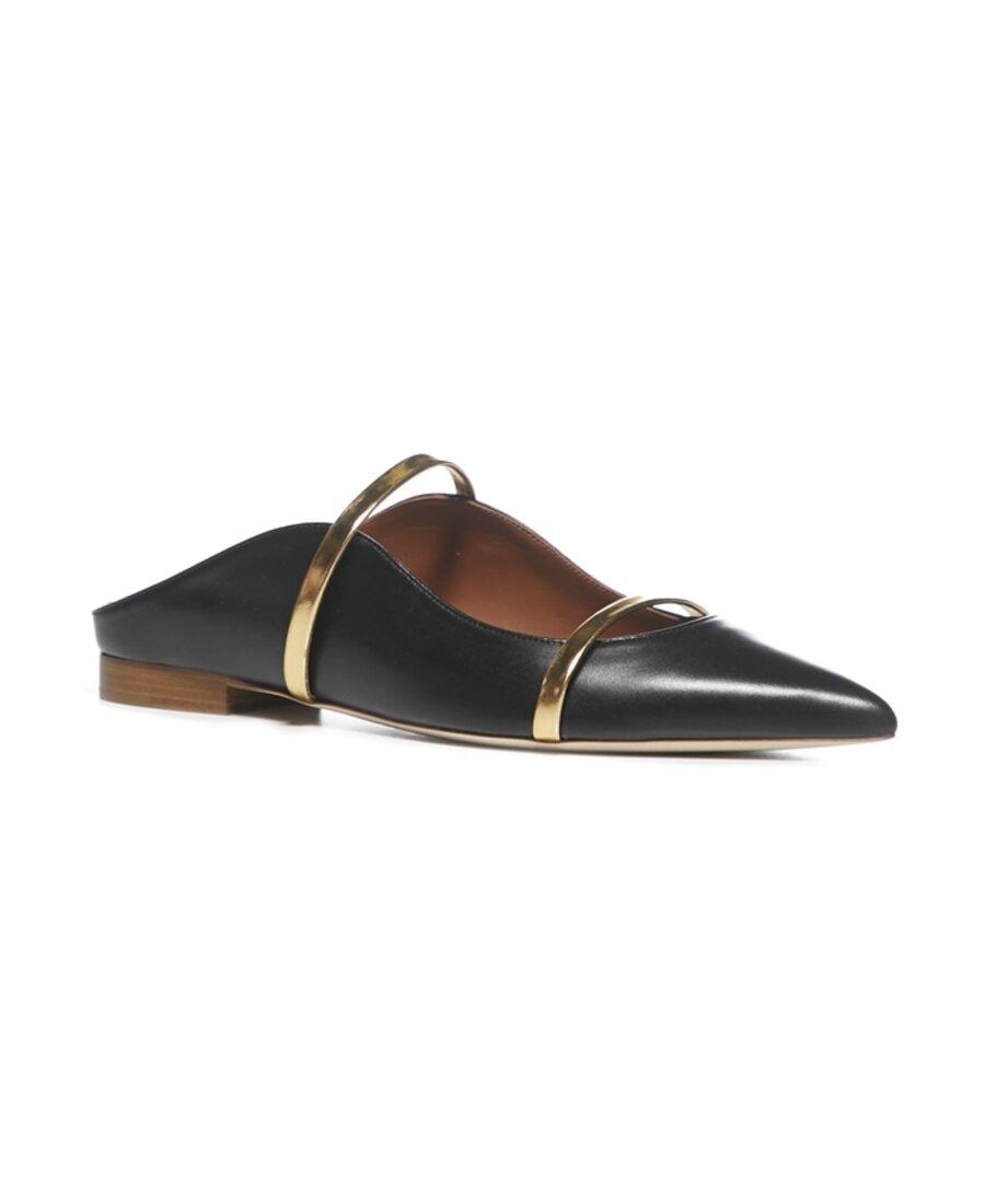 Malone Souliers Maureen Metallic Leather-trimmed Satin Point-toe Flats In Black