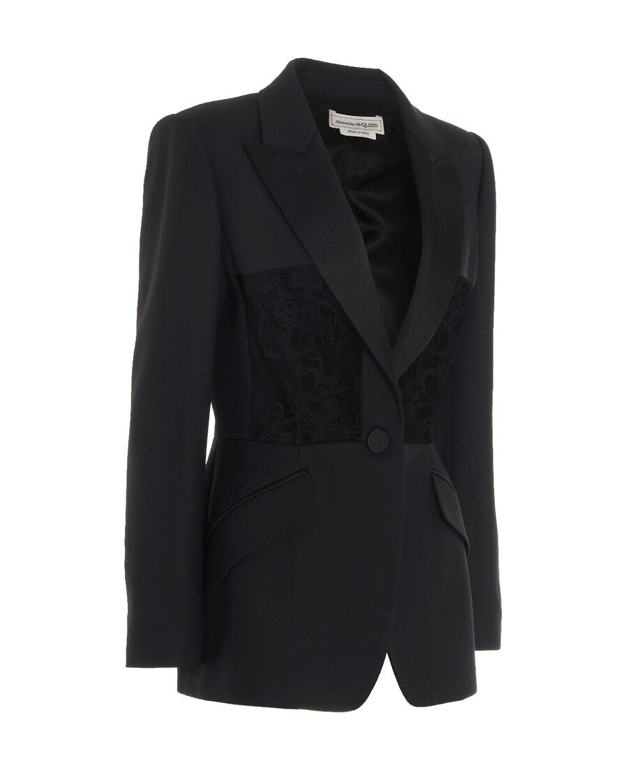Alexander Mcqueen Mcqueen Double-breasted Blazer With Satin Details In Black
