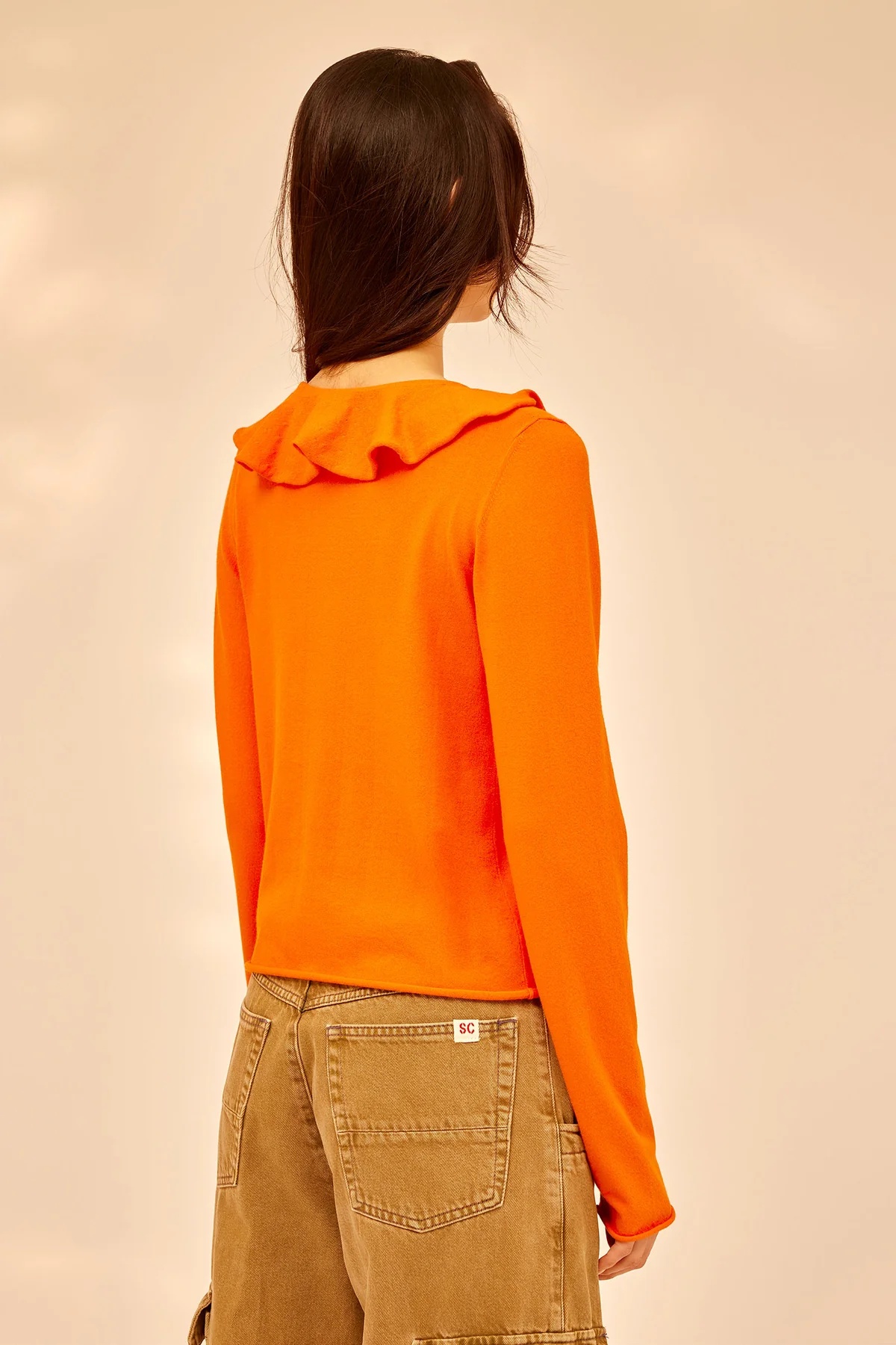 Shop Semicouture V-neck Ruffled Cardigan In Orange