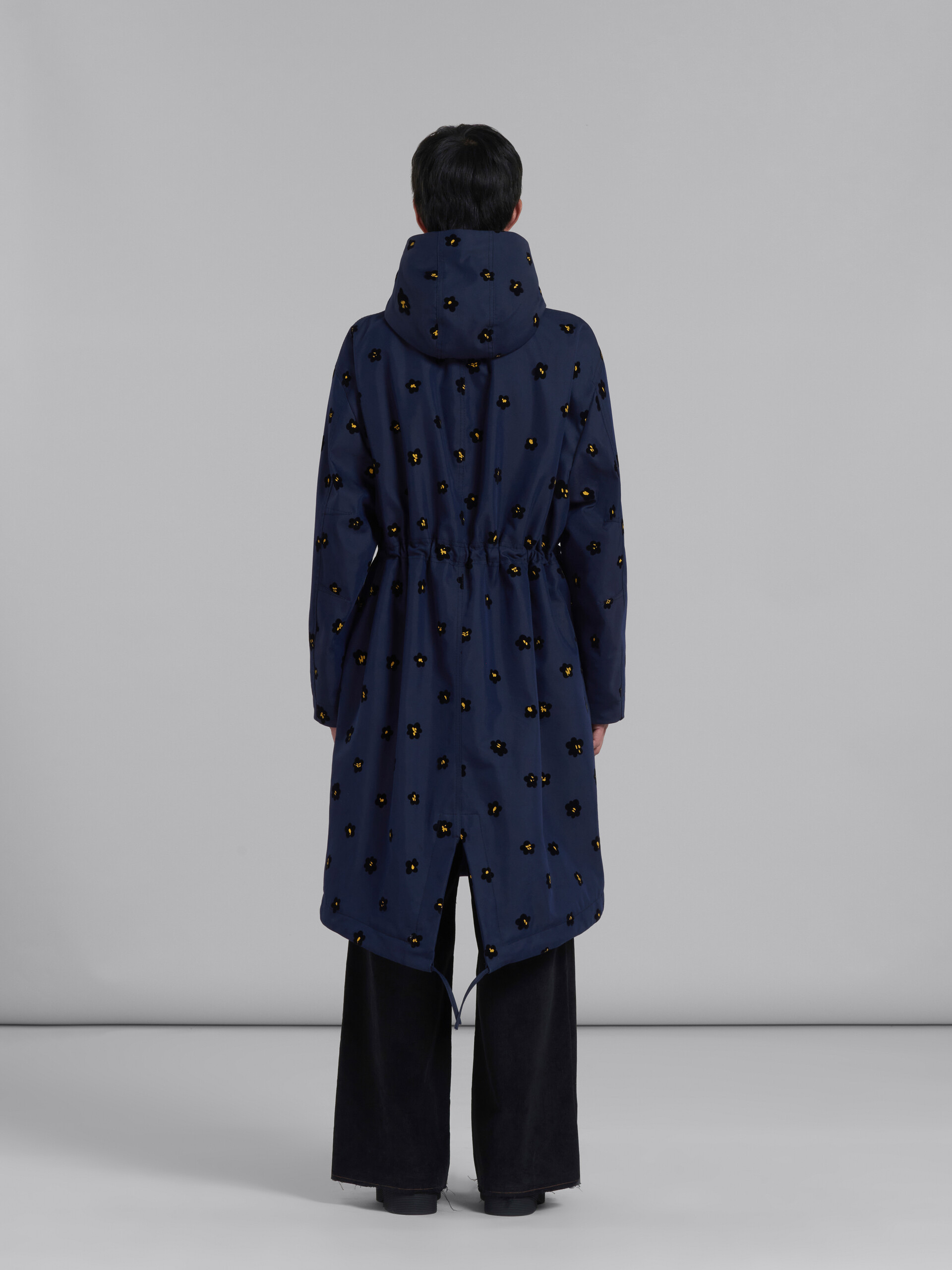 Marni Draft Flower Parka Coat In Black