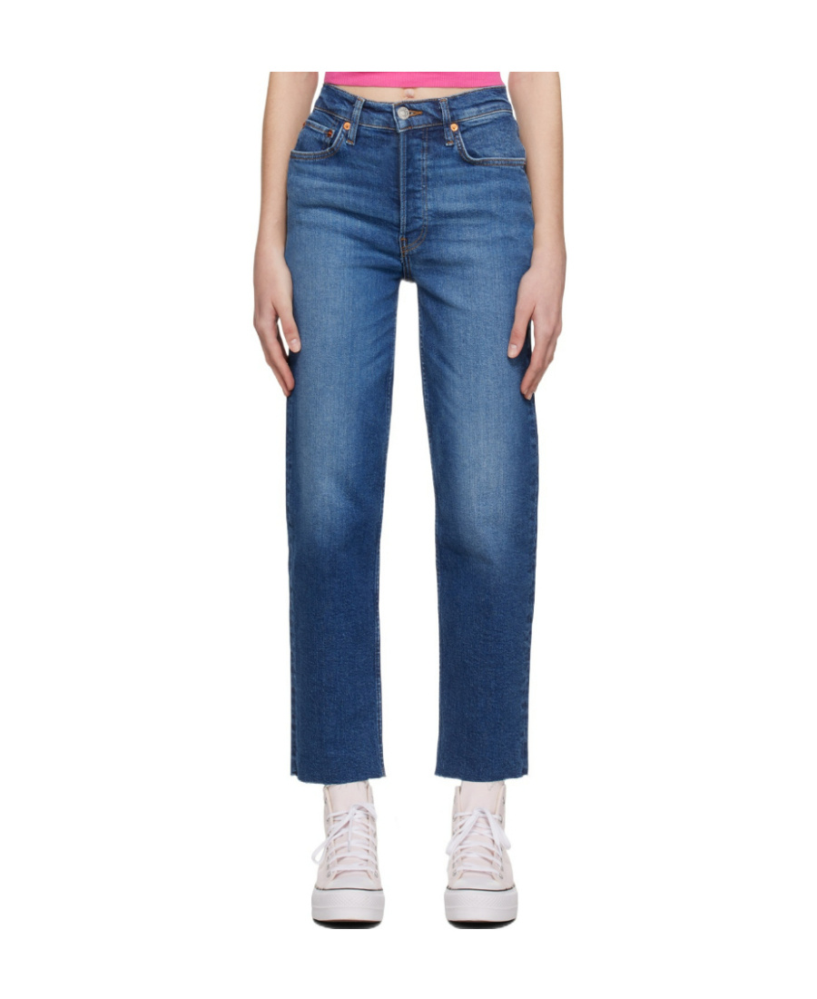 Re/done 70s Stove Pipe Jeans In Blue