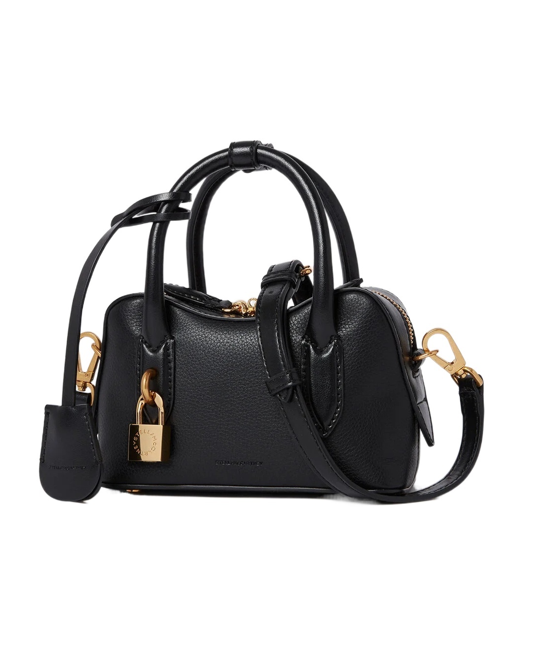Stella Mccartney Ryder Black Small Handbag With Two Top Handles And Front Padlock Detail With Logo In Ecoleather Woma