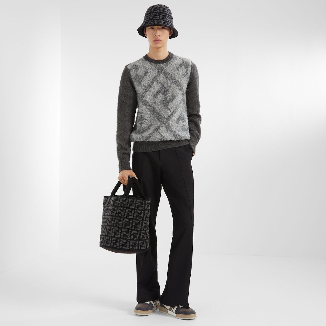 Fendi Embroidered Wool Blend Sweater In Gray