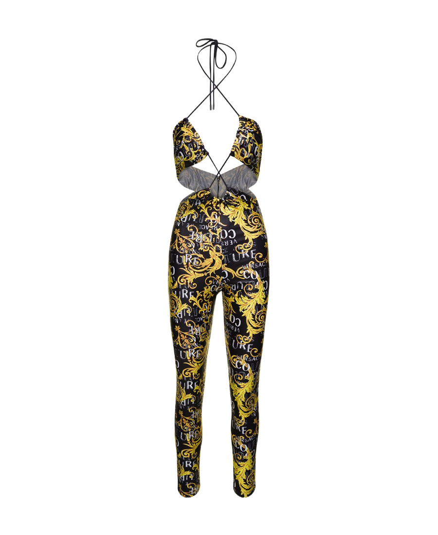 Versace Jeans Logo-print Halterneck Jumpsuit In Black