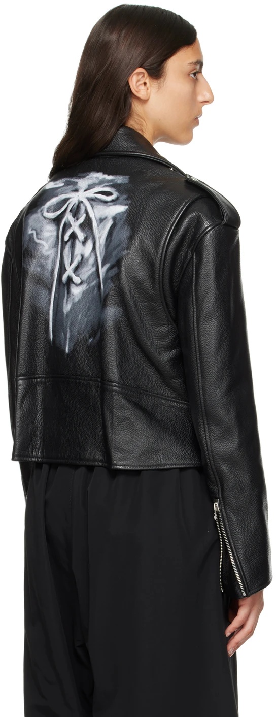 We11 Done Oblique Zipper Leather Jacket In Black