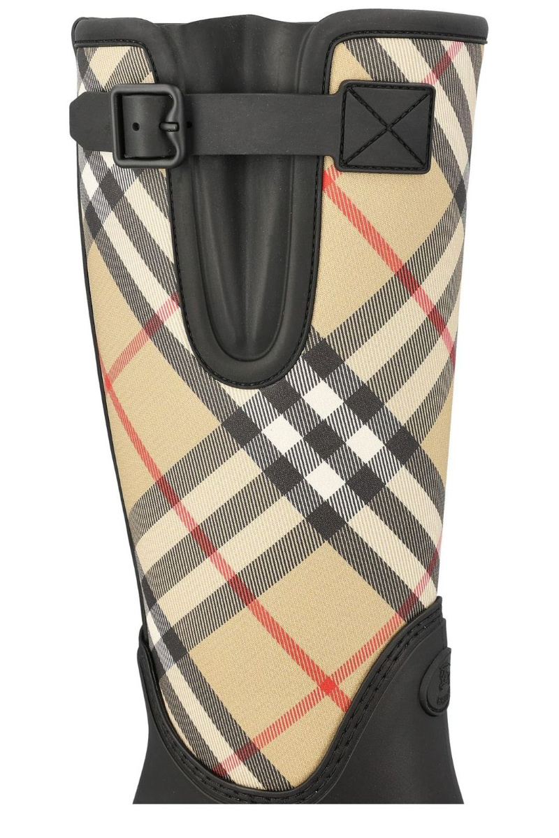 Burberry Canvas And Rubber Boots With Buckle Detail In Black