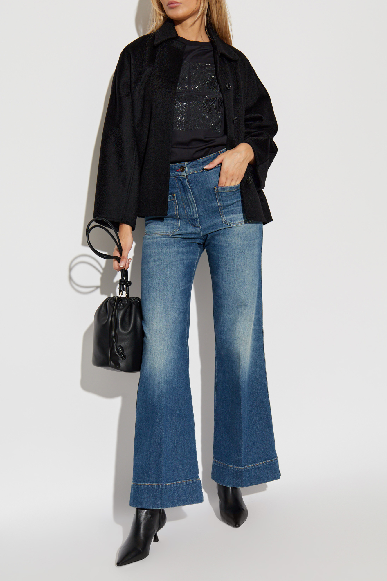 Max Mara Embellished Round Neck Top With Graphic Detail In Black