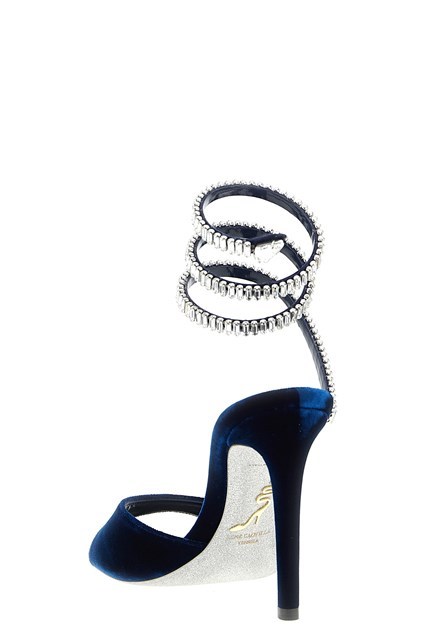 René Caovilla Spiral Velvet Sandals Embellished Straps In Black