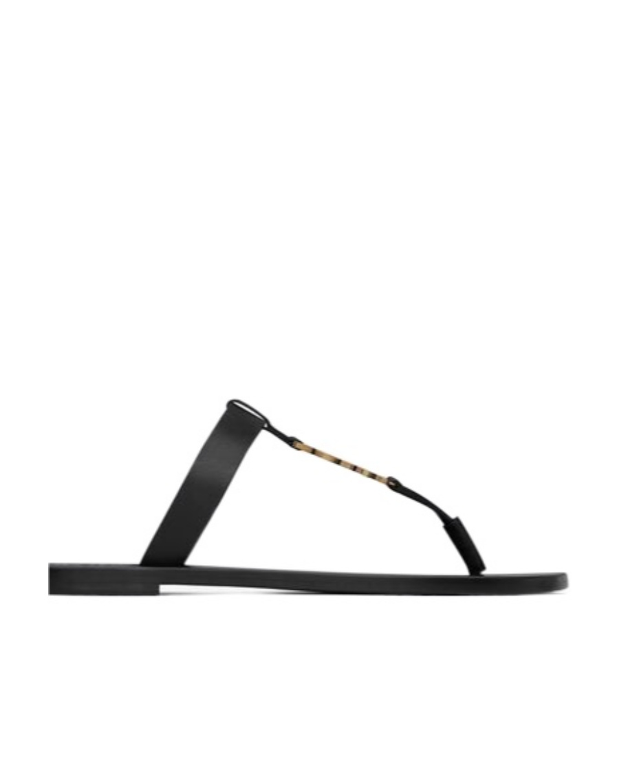 Shop Saint Laurent Cassandre Slides In Smooth Leather In Black