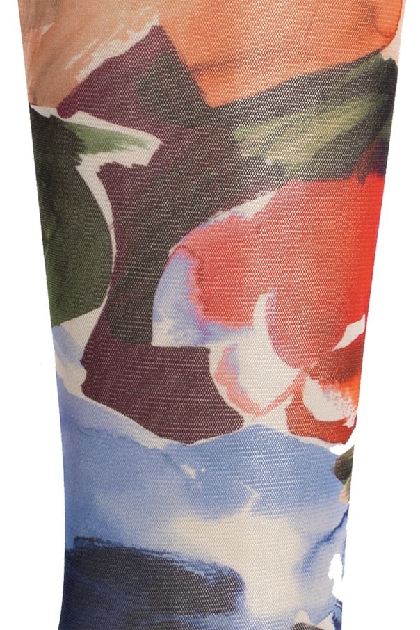 Dolce & Gabbana Floral-print Tulle Tights In Multicolor