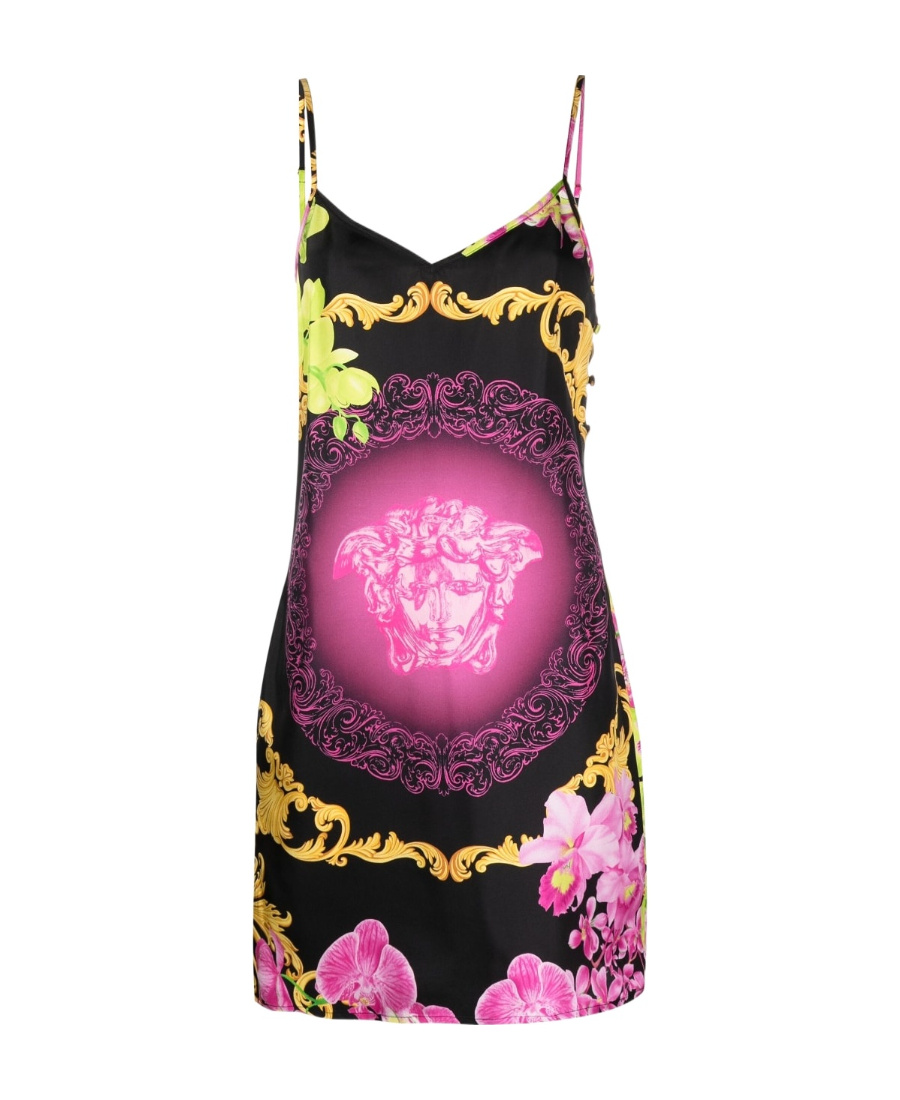 Versace Medusa-print Spaghetti-strap Dress In Multicolor