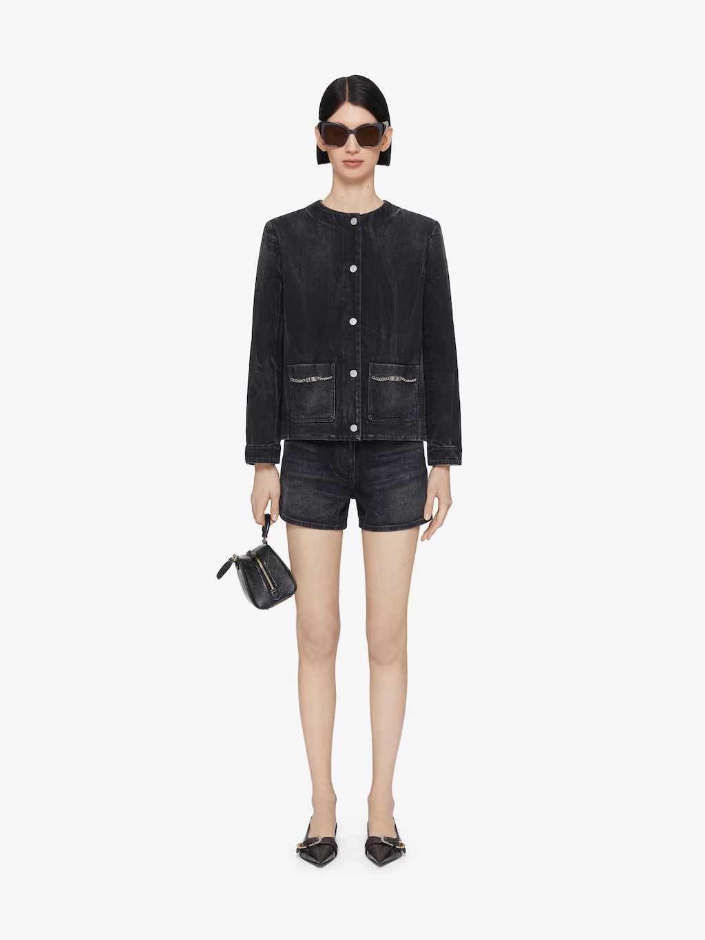 Givenchy Chain Detail Denim Shorts In Black