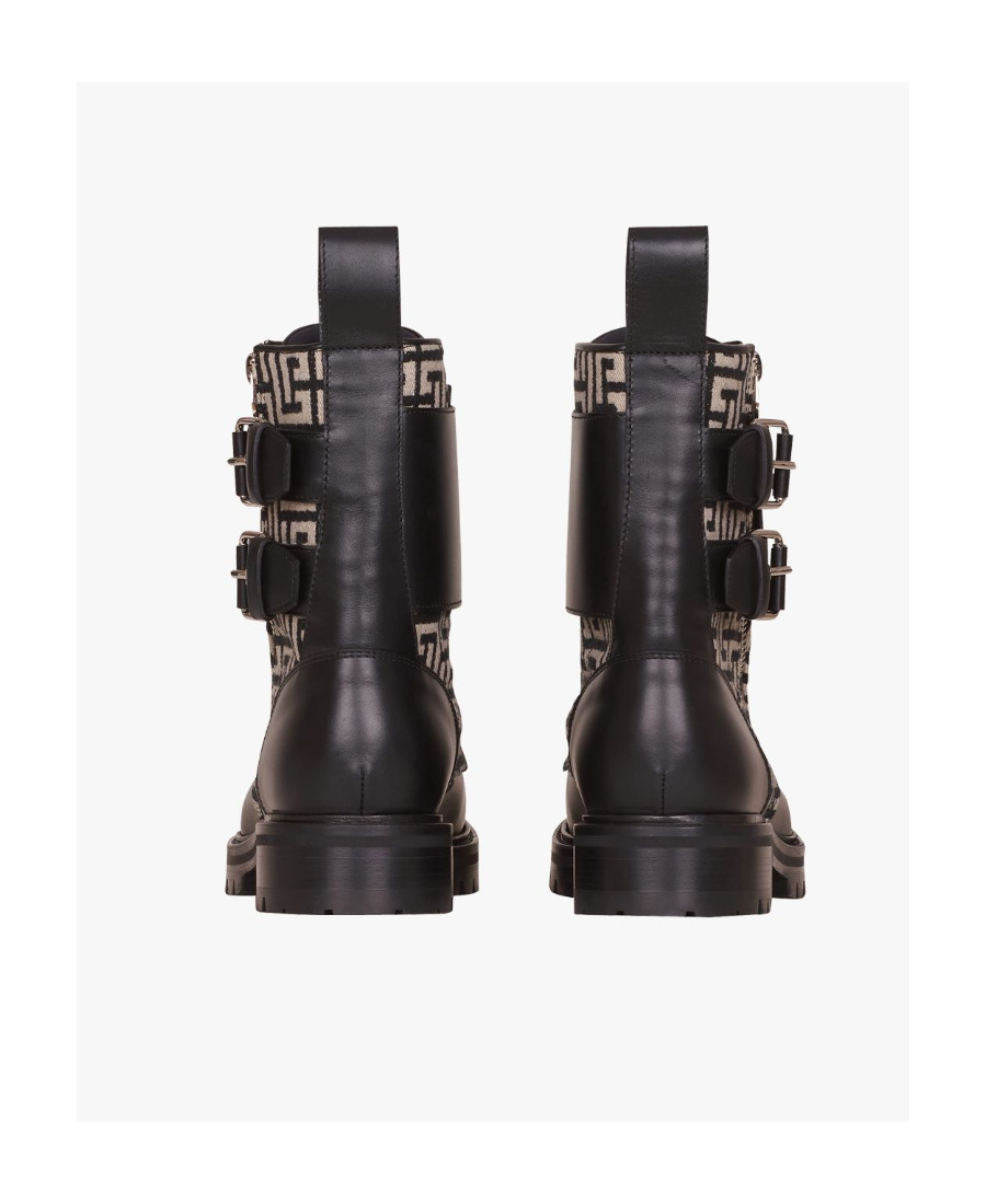 Balmain Bicolor Smooth And Monogram Jacquard Phil Ranger Ankle Boots In Black