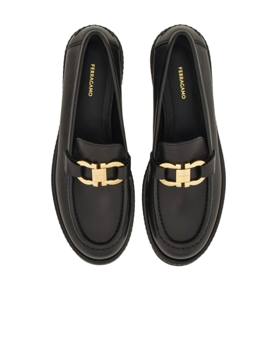 Ferragamo Brooke Loafers With Chunky Sole And Gold-tone Hardware In Black