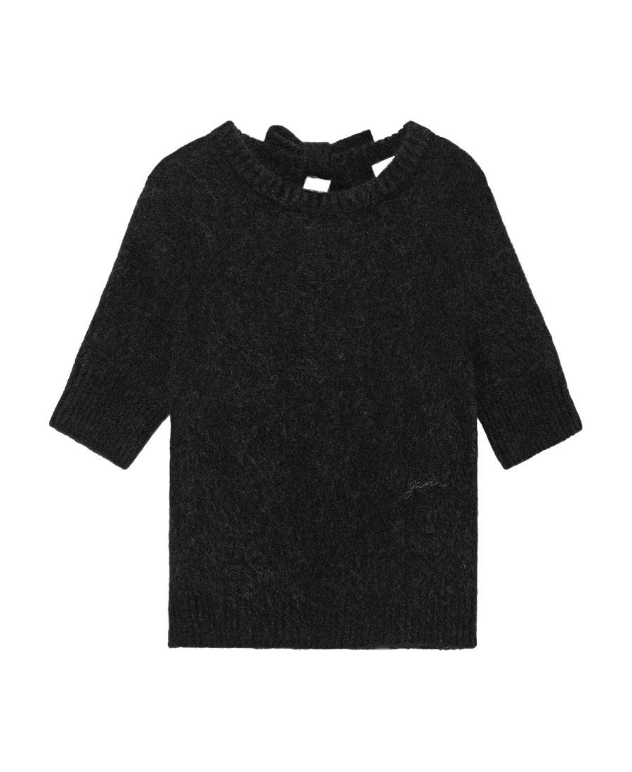 Ganni Open-back Short-sleeve Top In Black