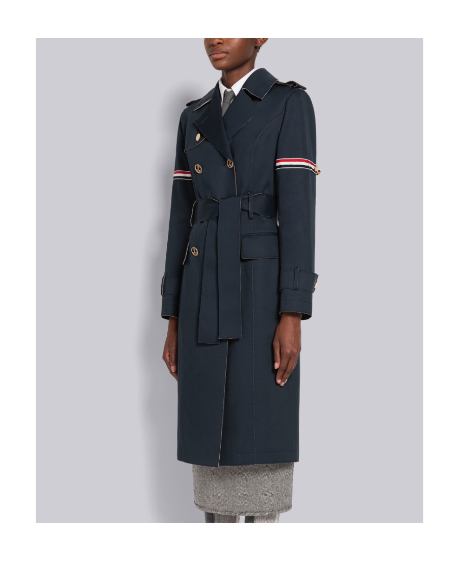 Thom Browne Rwb-detail Belted Trench Coat In Black