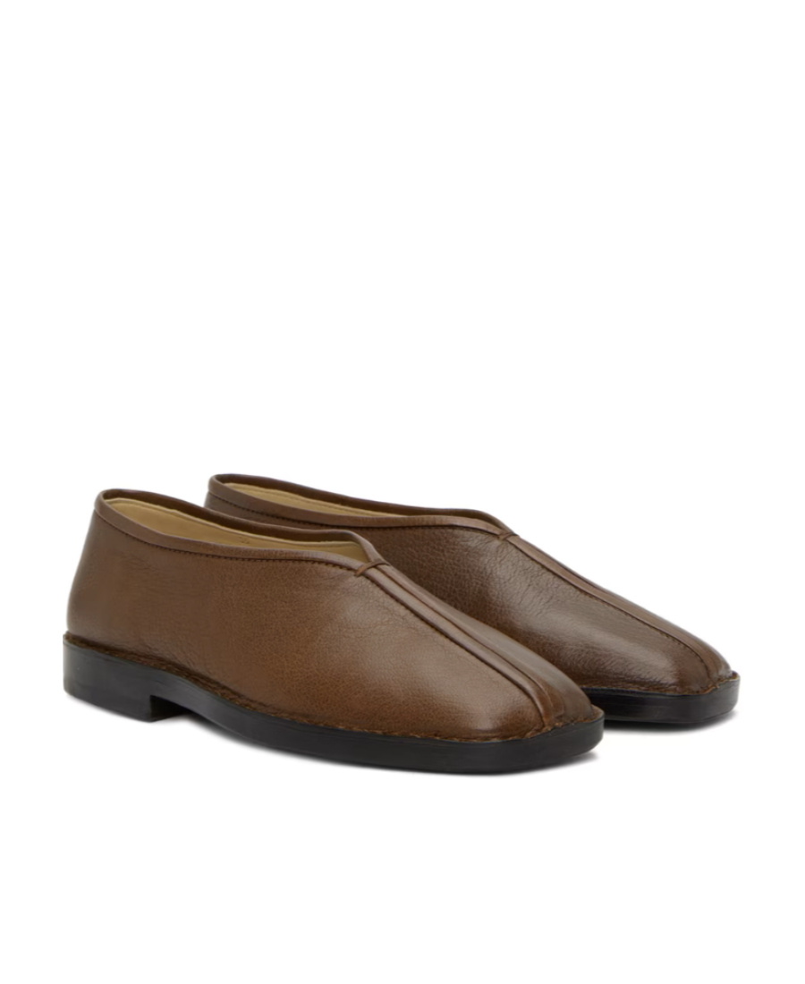 Shop Lemaire Flat Piped Flat Shoes In Brown