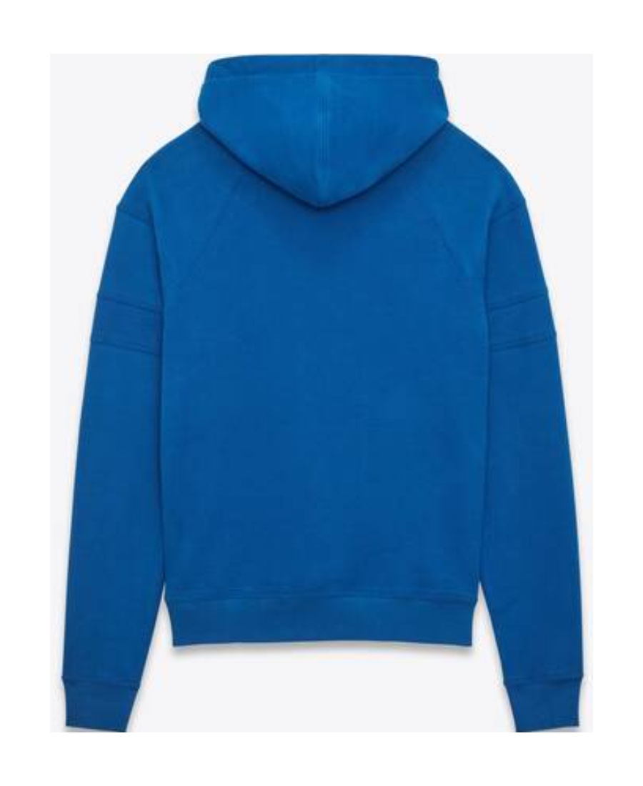 Saint Laurent Logo Cotton Hoodie In Blue