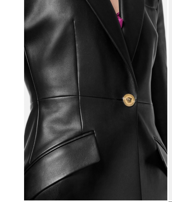 Versace Leather Blazer In Black