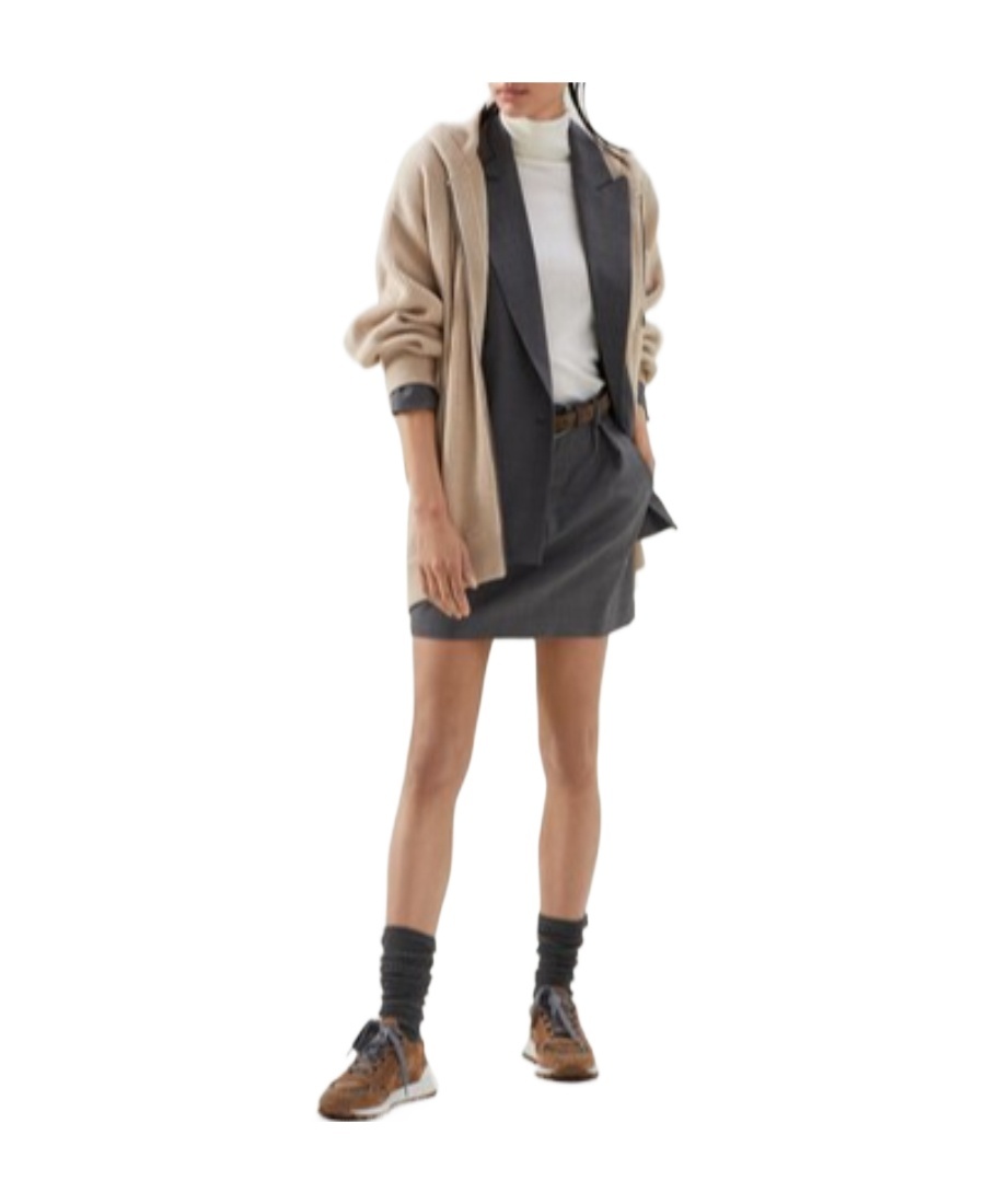 Brunello Cucinelli Ribbed-knit Hooded Cardigan In Nude
