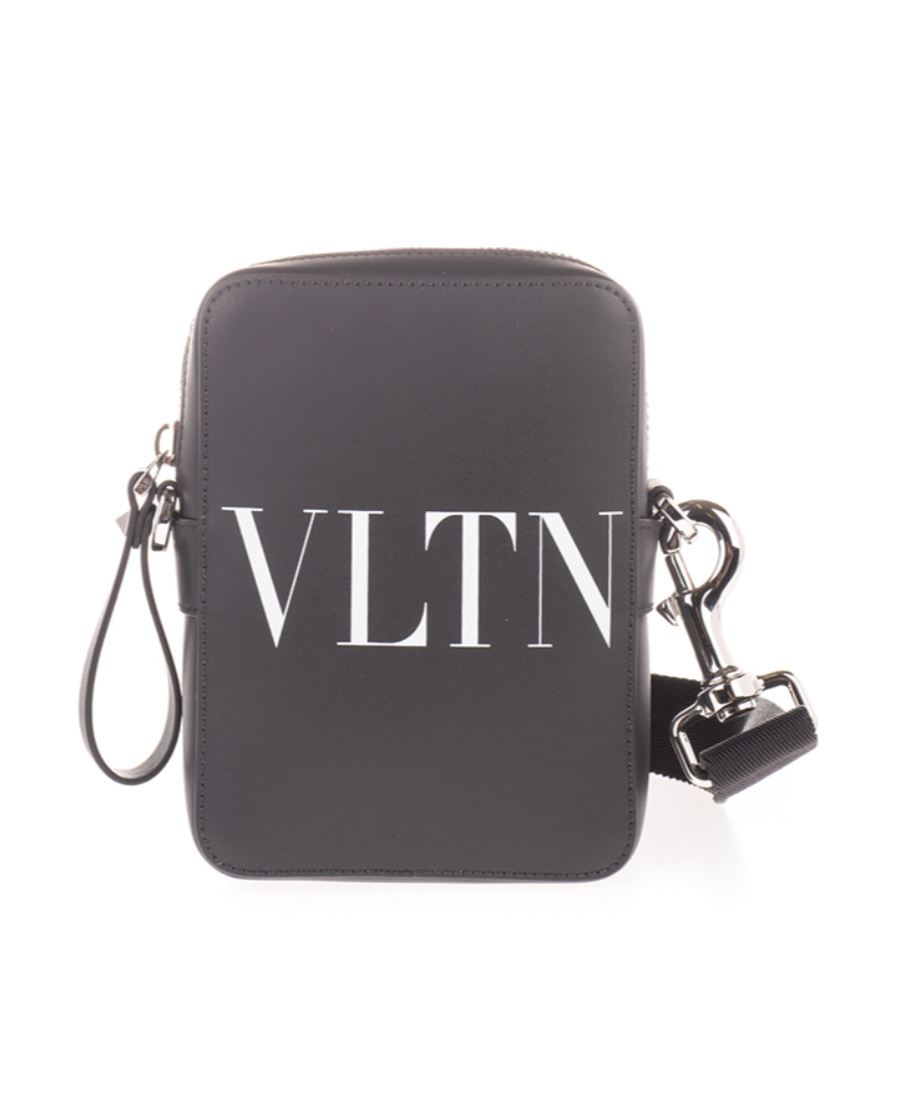 Valentino Vltn Leather Messenger Bag In Black