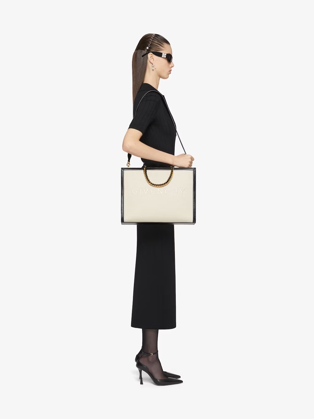 Shop Givenchy Medium G Tote Shopping Bag In Canvas And Leather In White