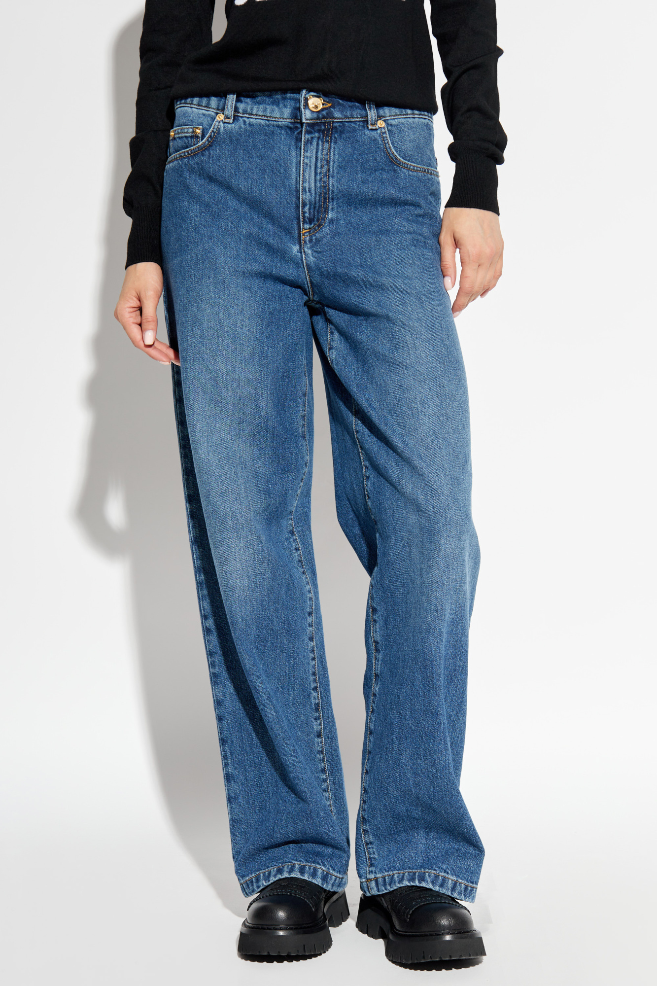 Moschino Distressed Straight-leg Jeans In Blue