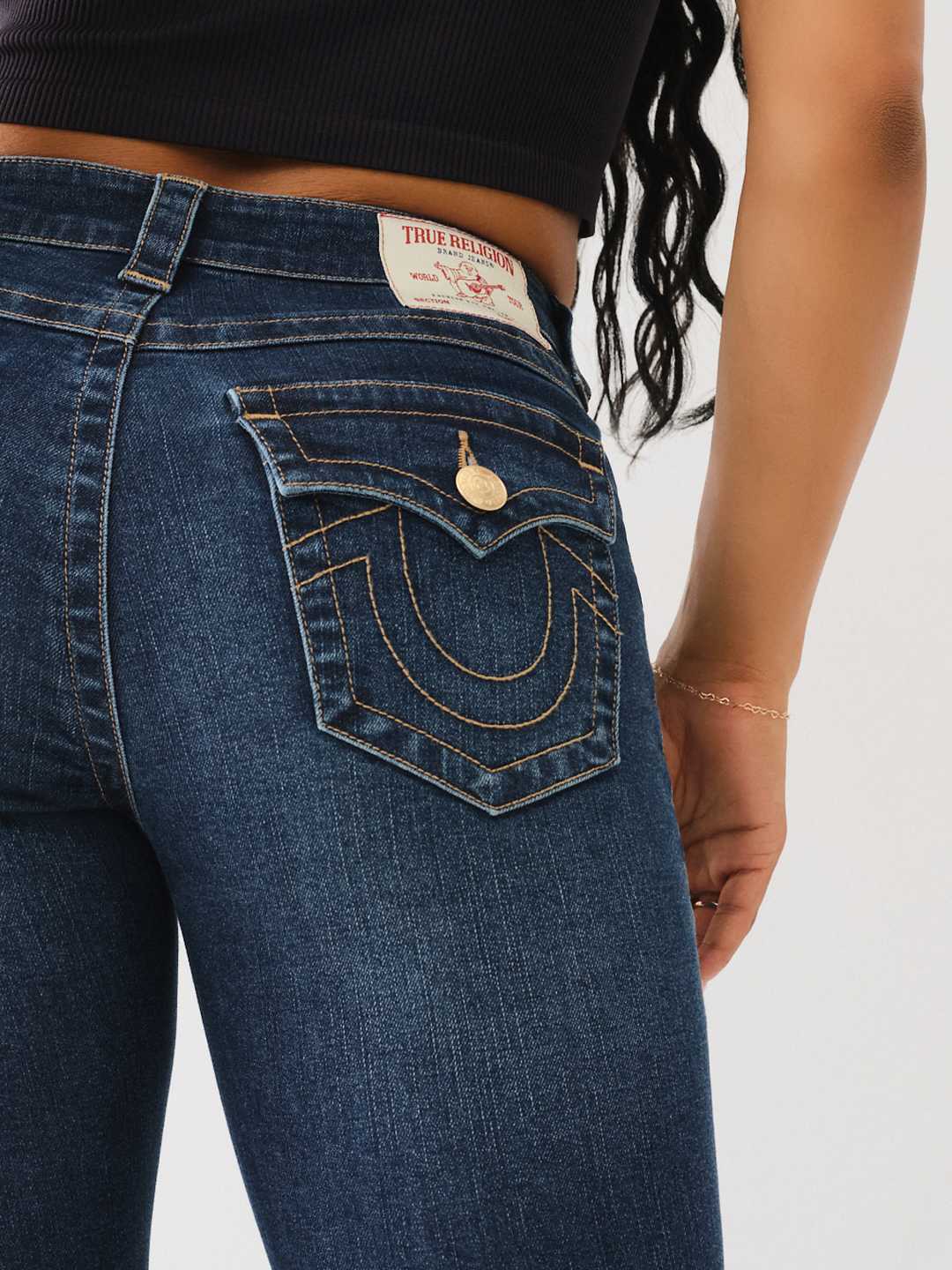True Religion Becca Mid Rise Flap Bootcut Jean In Blue