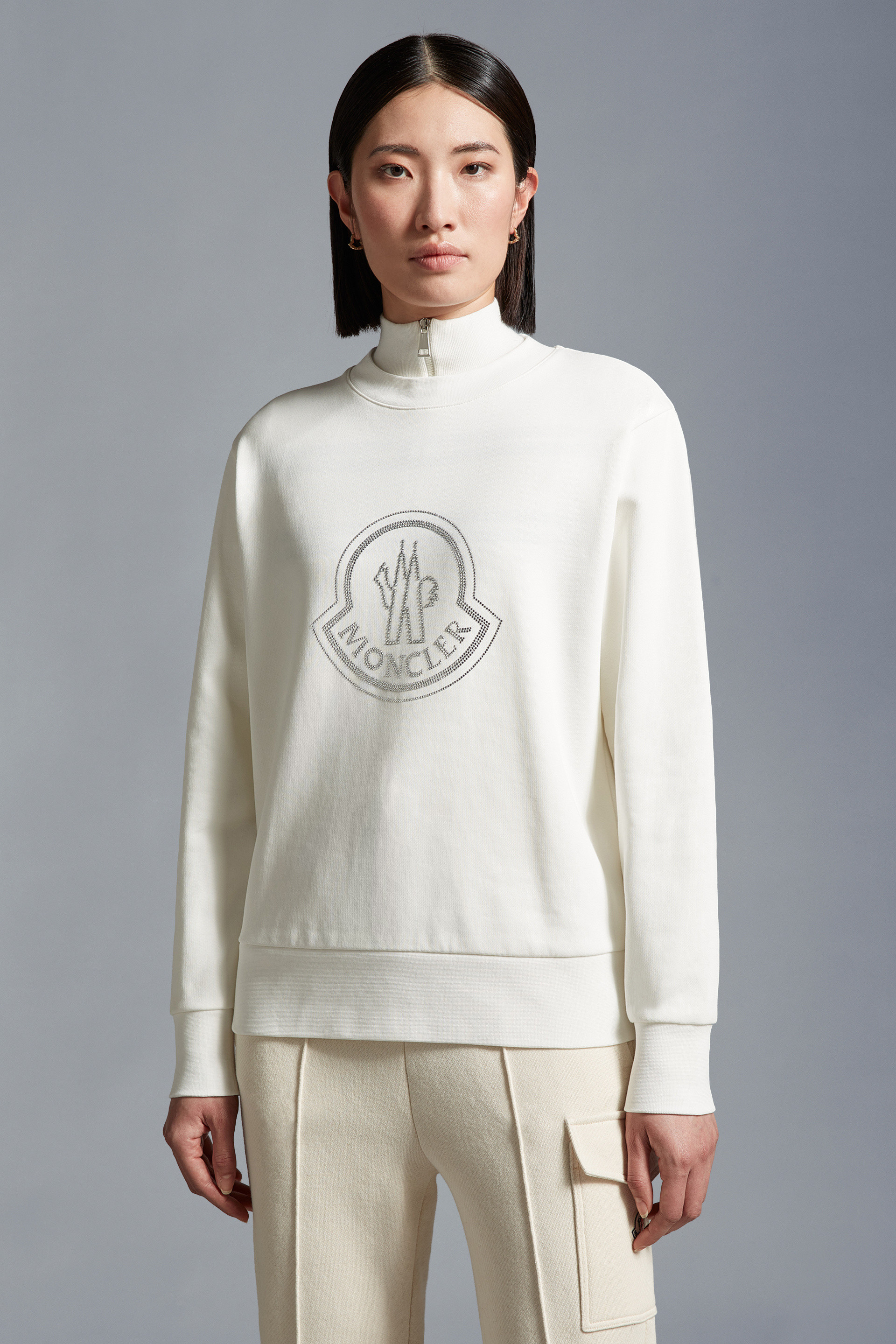 Moncler Logo Cotton-blend Jersey Sweatshirt In White