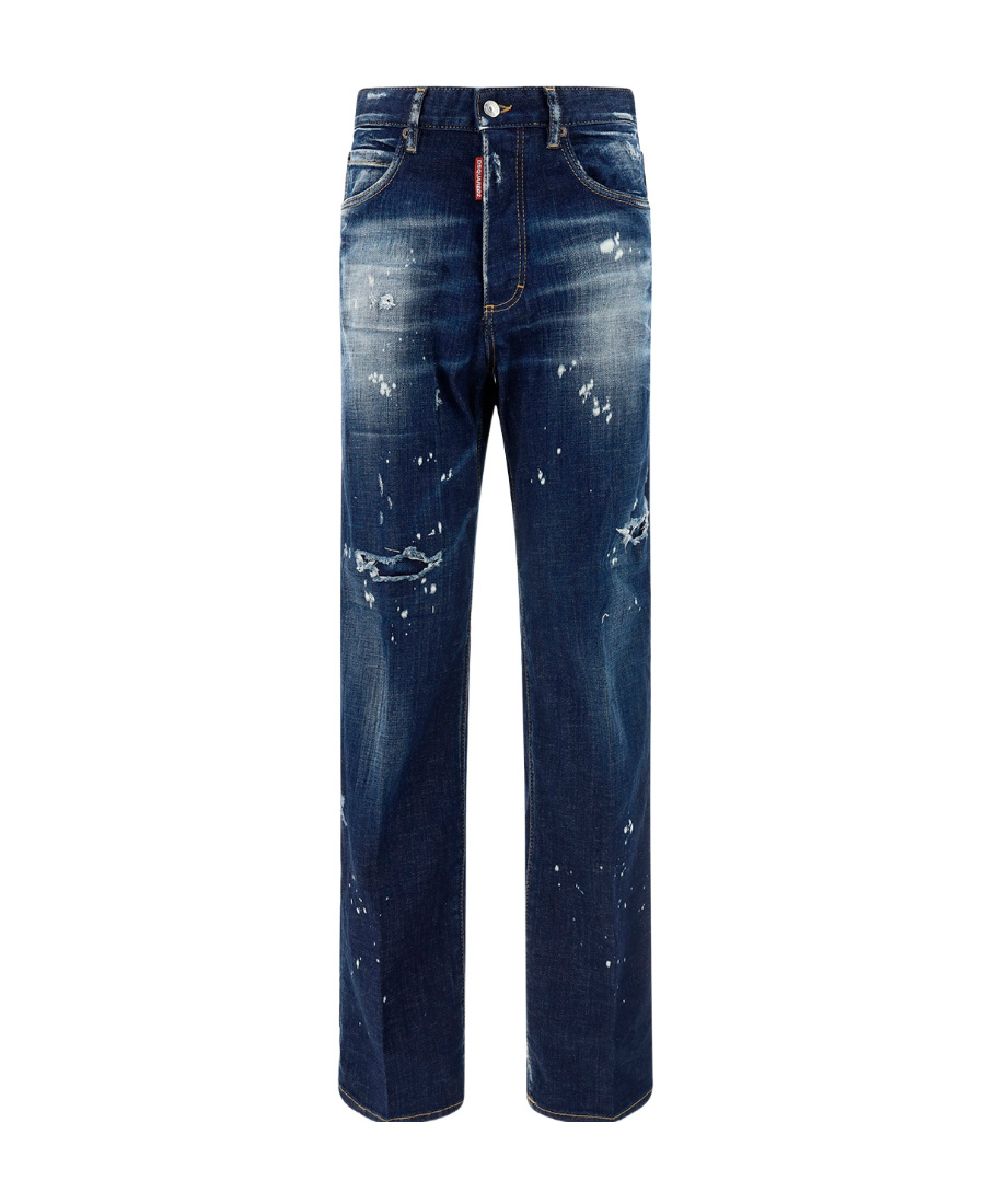 Dsquared2 Logo Patch Straight-leg Distressed Jeans In Black